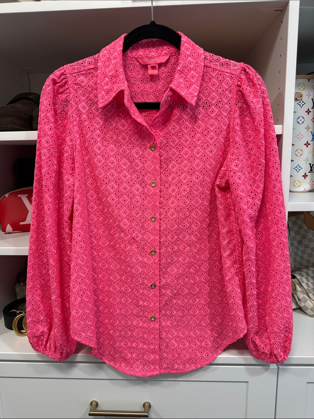 Lilly Pulitzer Sea Breeze Lace Eyelet Top Hot Pink Gorgeous!